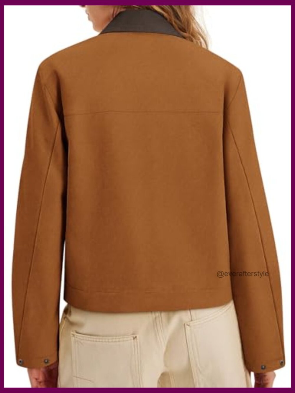 Cropped Faux Suede Jacket Zip Up Oversized Contrast Collar Fleece Lined Winter - Picture 2 of 7